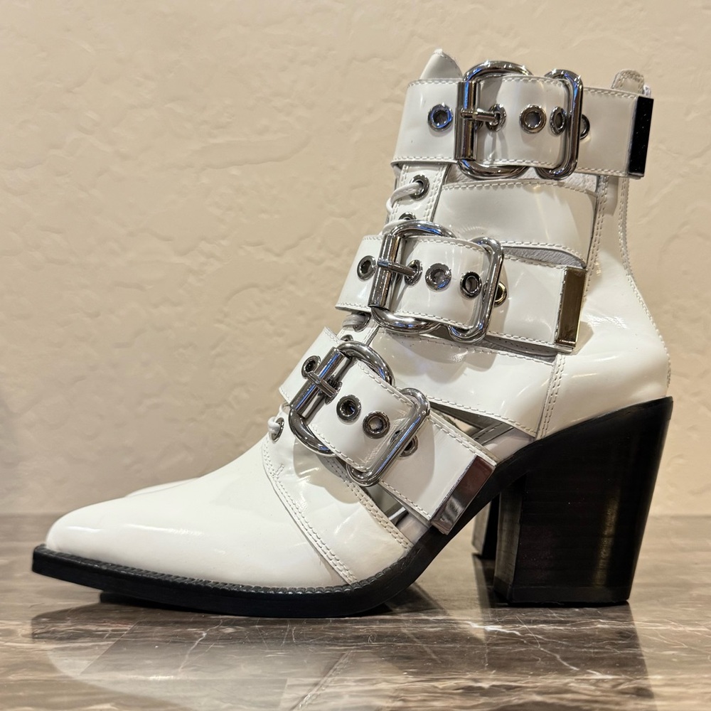 NEW Jeffrey Campbell Caceres White Leather Ankle Boots